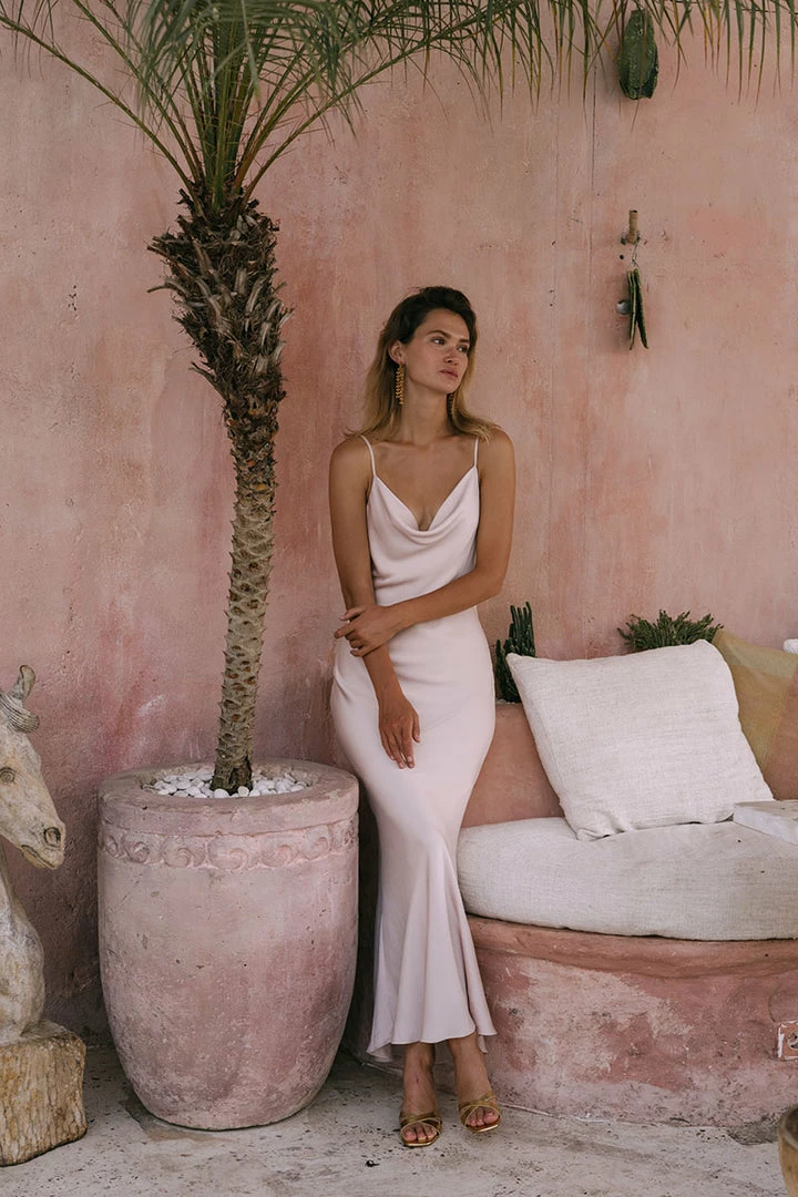 Shona Joy LUXE BIAS COWL SLIP DRESS - PORCELAIN