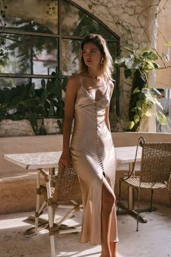Shona Joy DRESSES LA LUNE BIAS SLIP DRESS - GOLD