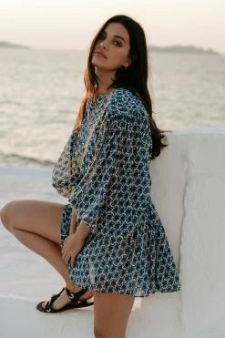 Shona Joy DANIELA PIN TUCK BALLOON SLEEVE MINI DRESS