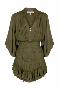 Shona Joy IRIS BUTTON UP RUCHED MINI DRESS - CUMIN