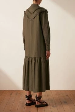 Shona Joy DRESSES ELLA CHEVRON FRILL MIDI DRESS - FOREST