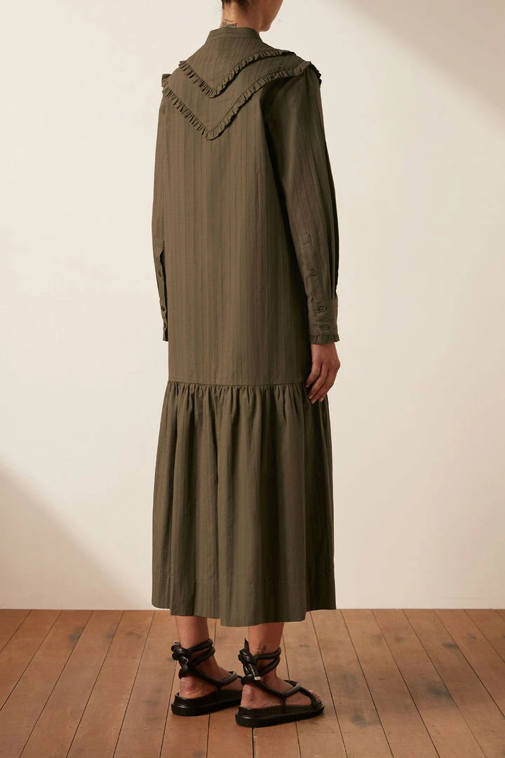 Shona Joy DRESSES ELLA CHEVRON FRILL MIDI DRESS - FOREST