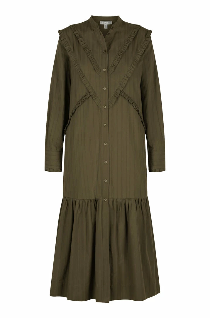Shona Joy DRESSES ELLA CHEVRON FRILL MIDI DRESS - FOREST