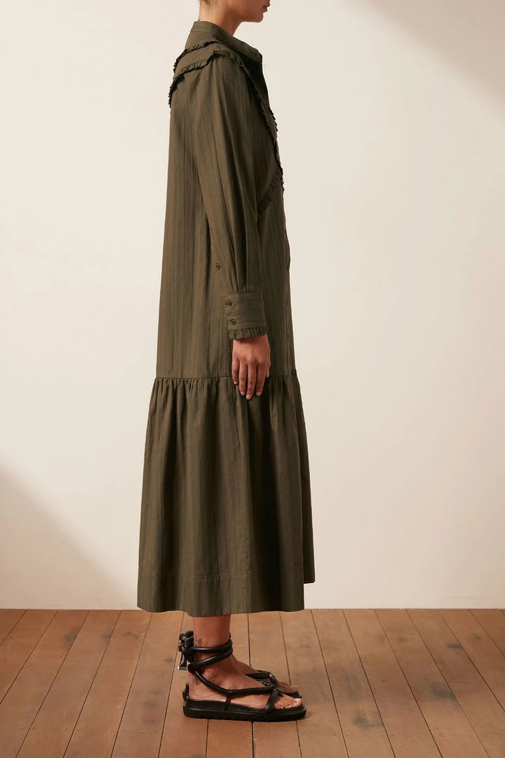 Shona Joy DRESSES ELLA CHEVRON FRILL MIDI DRESS - FOREST