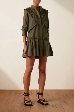 Shona Joy DRESSES ELLA CHEVRON FRILL MINI DRESS - FOREST