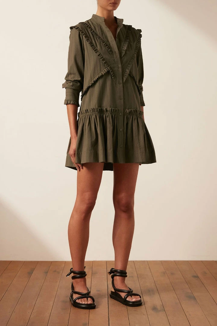 Shona Joy DRESSES ELLA CHEVRON FRILL MINI DRESS - FOREST