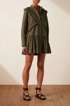 Shona Joy DRESSES ELLA CHEVRON FRILL MINI DRESS - FOREST