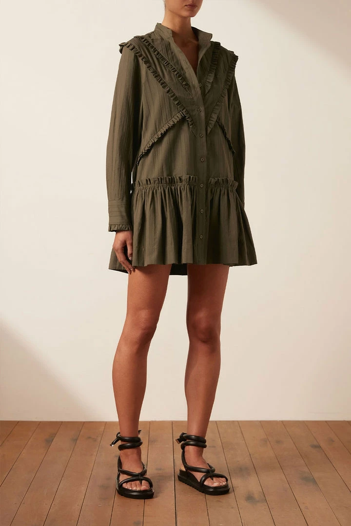 Shona Joy DRESSES ELLA CHEVRON FRILL MINI DRESS - FOREST