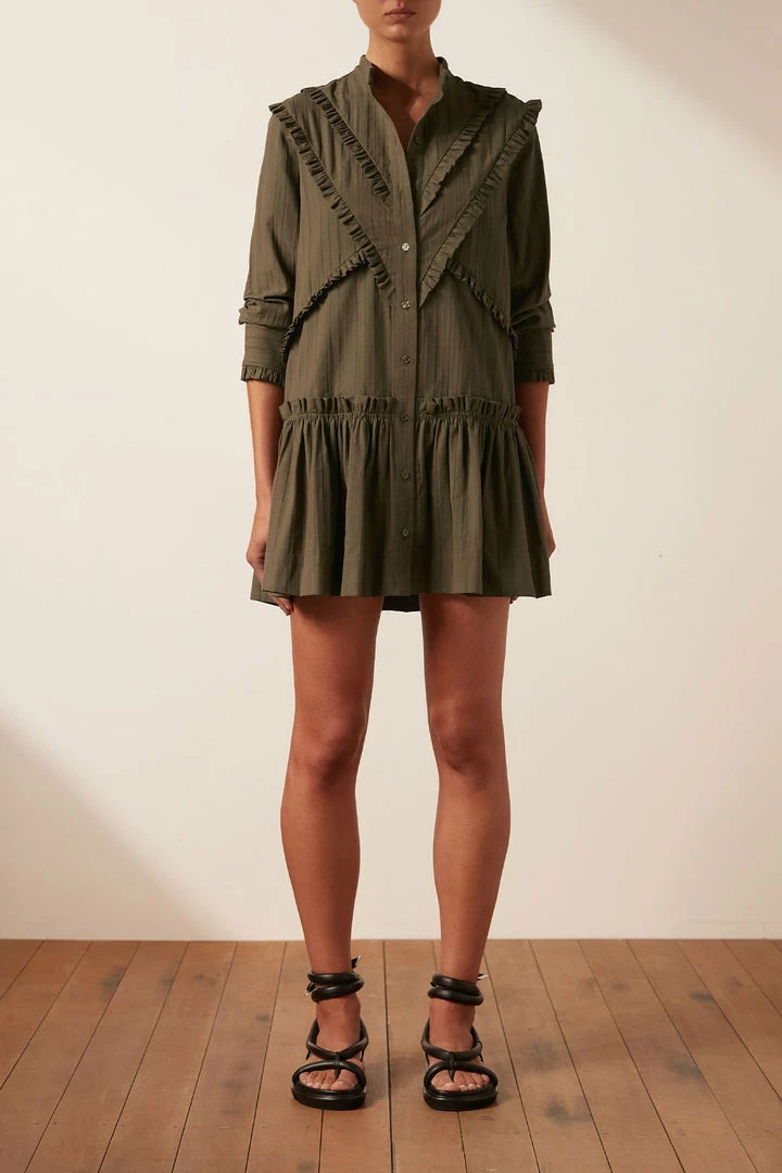 Shona Joy DRESSES ELLA CHEVRON FRILL MINI DRESS - FOREST