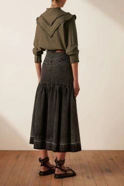 Shona Joy TOPS ELLA CHEVRON FRILL SHIRT - FOREST