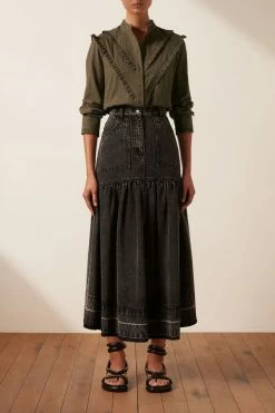 Shona Joy TOPS ELLA CHEVRON FRILL SHIRT - FOREST