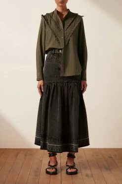 Shona Joy TOPS ELLA CHEVRON FRILL SHIRT - FOREST