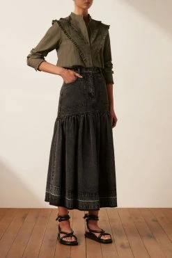 Shona Joy TOPS ELLA CHEVRON FRILL SHIRT - FOREST