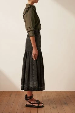 Shona Joy TOPS ELLA CHEVRON FRILL SHIRT - FOREST