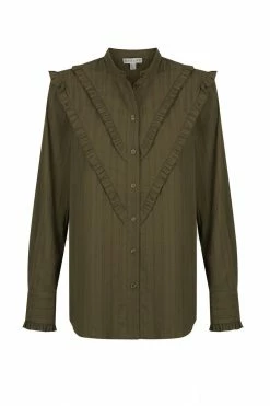 Shona Joy TOPS ELLA CHEVRON FRILL SHIRT - FOREST