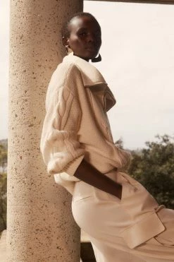 Shona Joy EVA CABLE ZIP UP JUMPER - CREMA