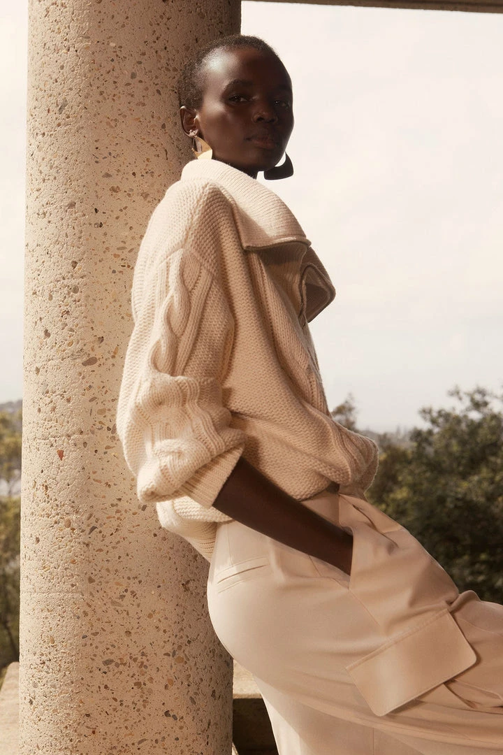 Shona Joy EVA CABLE ZIP UP JUMPER - CREMA