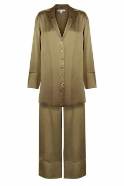 Shona Joy LA LUNE LOUNGE LONG SLEEVE SHIRT SET- WARM OLIVE Wedding