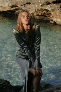 Shona Joy DRESSES LA LUNE FRILL CUFF BIAS MIDI DRESS - SAGE