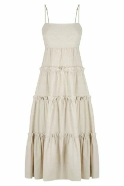 Shona Joy FIONA OPEN BACK TIERED MIDI DRESS - OATMEAL