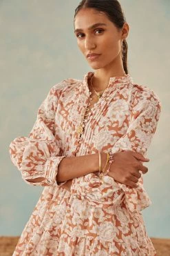 Shona Joy FLOR LINEN BALLOON SLEEVE PIN TUCK TIERED MINI DRESS DRESSES