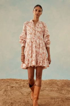 Shona Joy FLOR LINEN BALLOON SLEEVE PIN TUCK TIERED MINI DRESS DRESSES