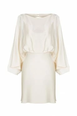 Shona Joy LA LUNE OPEN BACK CURVED SLEEVE MINI DRESS - CREAM