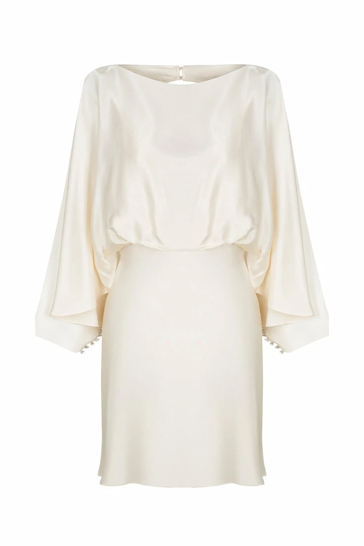 Shona Joy LA LUNE OPEN BACK CURVED SLEEVE MINI DRESS - CREAM