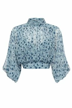 Shona Joy FRANCESCA HIGH NECK BALLOON SLEEVE CROP BLOUSE