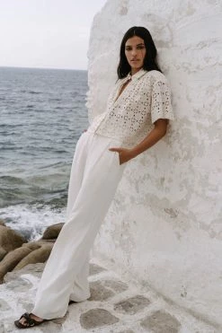 Shona Joy TOPS FRYDA LINEN SHORT SLEEVE SHIRT - RICE