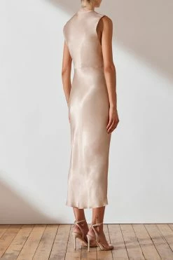 Shona Joy DRESSES LA LUNE BIAS SLEEVELESS MIDI DRESS - GOLD