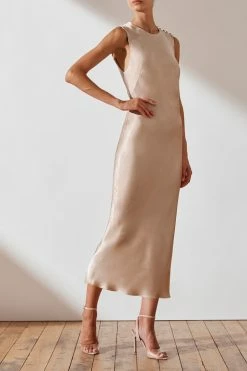 Shona Joy DRESSES LA LUNE BIAS SLEEVELESS MIDI DRESS - GOLD