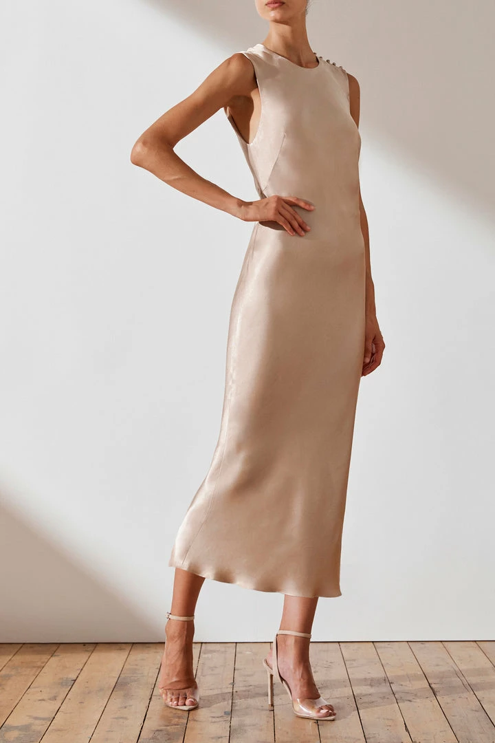 Shona Joy DRESSES LA LUNE BIAS SLEEVELESS MIDI DRESS - GOLD