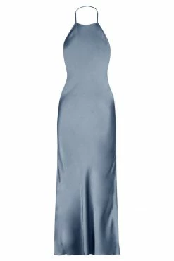 Shona Joy LA LUNE LOW BACK HALTER NECK MIDI DRESS - BLUE SMOKE DRESSES