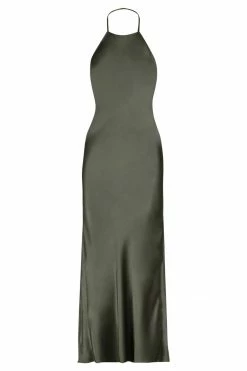 Shona Joy LA LUNE LOW BACK HALTER NECK MIDI DRESS - OLIVE