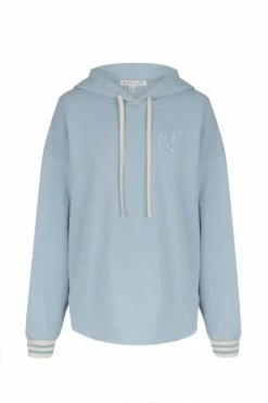 Shona Joy SJ LOGO CURVED HEM HOODIE - CHALK BLUE TOPS