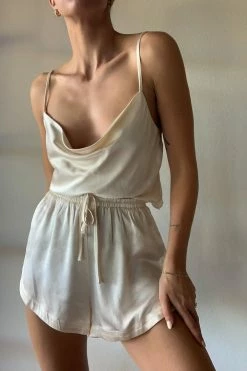 Shona Joy LA LUNE LOUNGE CAMI SET - CREAM SHORTS & PANTS