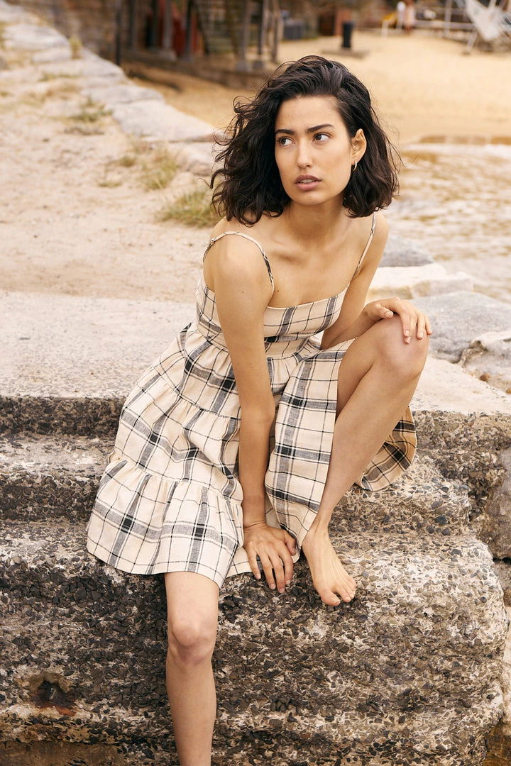 Shona Joy INDRA LINEN OPEN BACK TIERED MINI DRESS