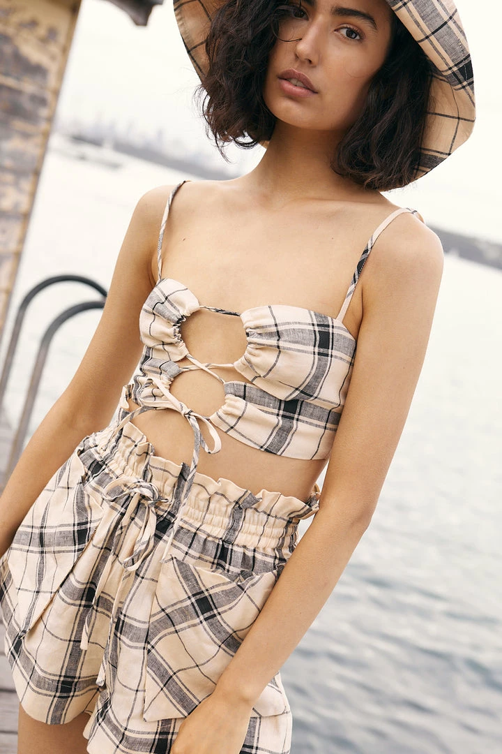 Shona Joy INDRA LINEN LACE UP BRALETTE