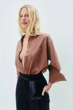 Shona Joy ISABELLA OVERSIZED WIDE CUFF SHIRT - CHESTNUT TOPS