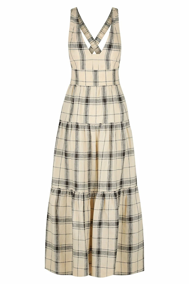 Shona Joy INDRA LINEN PLUNGED CROSS BACK MIDI DRESS DRESSES