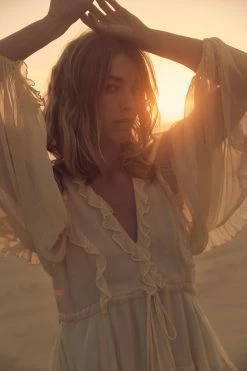 Shona Joy DRESSES IRIS BALLOON SLEEVE FRILL MINI DRESS - CREAM