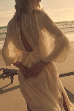 Shona Joy IRIS LONG SLEEVE OPEN BACK MIDI DRESS - CREAM DRESSES