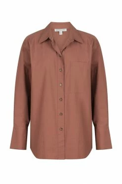 Shona Joy ISABELLA OVERSIZED WIDE CUFF SHIRT - CHESTNUT TOPS