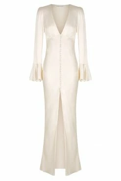 Shona Joy LA LUNE FRILL CUFF BIAS MIDI DRESS - CREAM