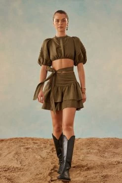 Shona Joy JULIANA LINEN FRILL MINI SKIRT - FOREST