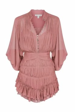Shona Joy KAYLA BUTTON UP RUCHED MINI DRESS - ANTIQUE ROSE DRESSES