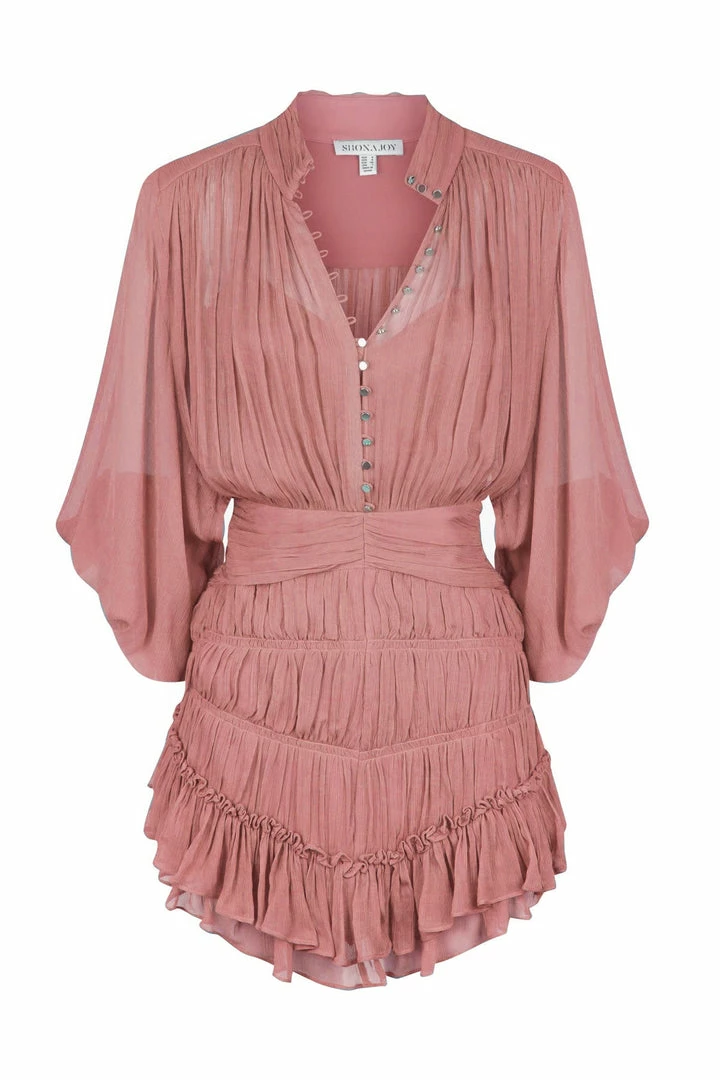 Shona Joy KAYLA BUTTON UP RUCHED MINI DRESS - ANTIQUE ROSE DRESSES