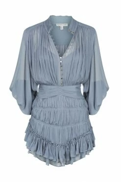 Shona Joy DRESSES KAYLA BUTTON UP RUCHED MINI DRESS - BLUE SMOKE