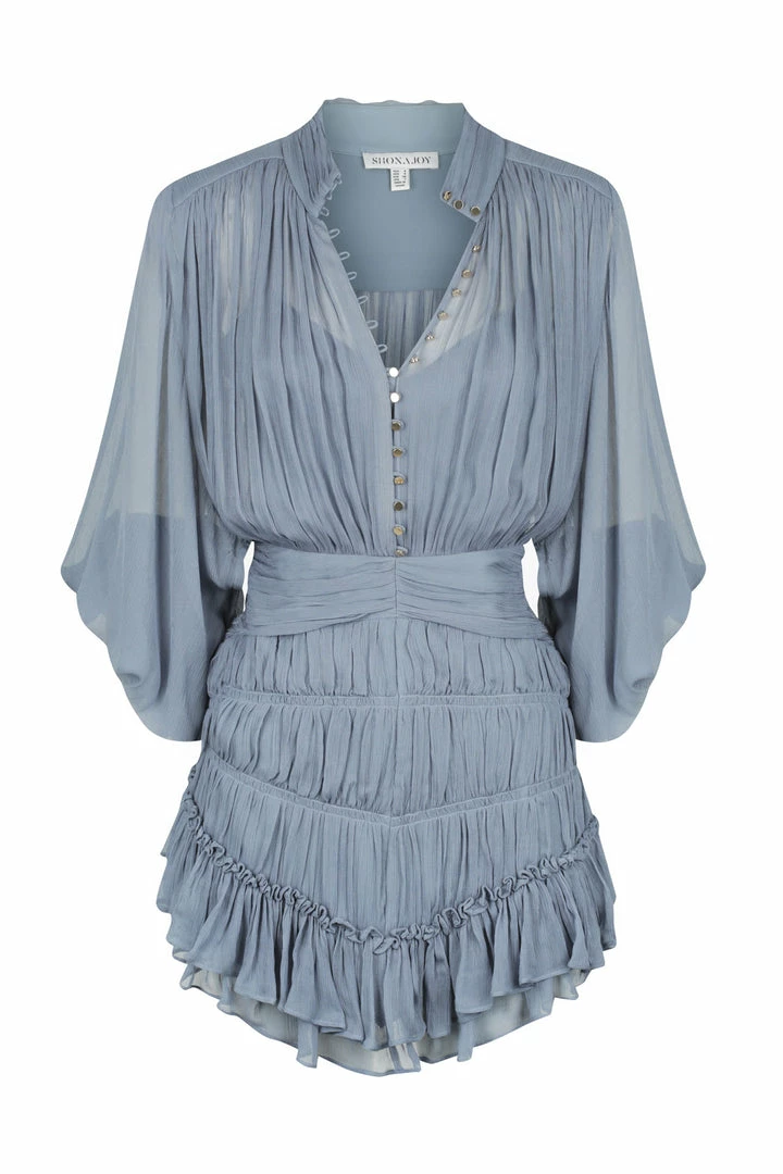 Shona Joy DRESSES KAYLA BUTTON UP RUCHED MINI DRESS - BLUE SMOKE